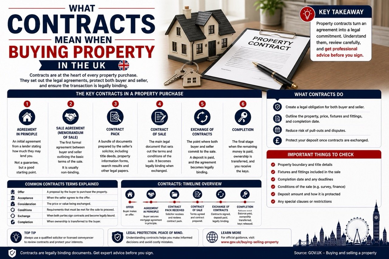 What contracts mean when buying property in the UK including exchange of contracts completion and legal agreement process