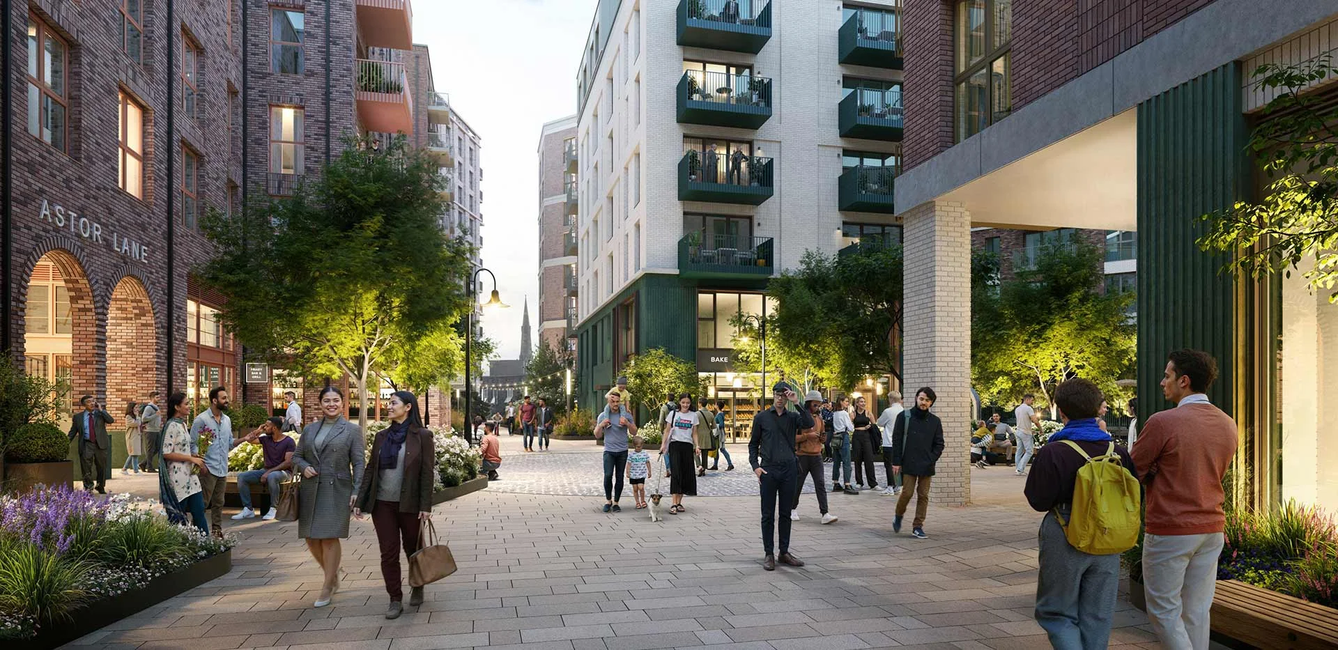 Arch And Bloom Guildford Surrey Gu1 Astor Lane Evening Pedestrian Street Cgi