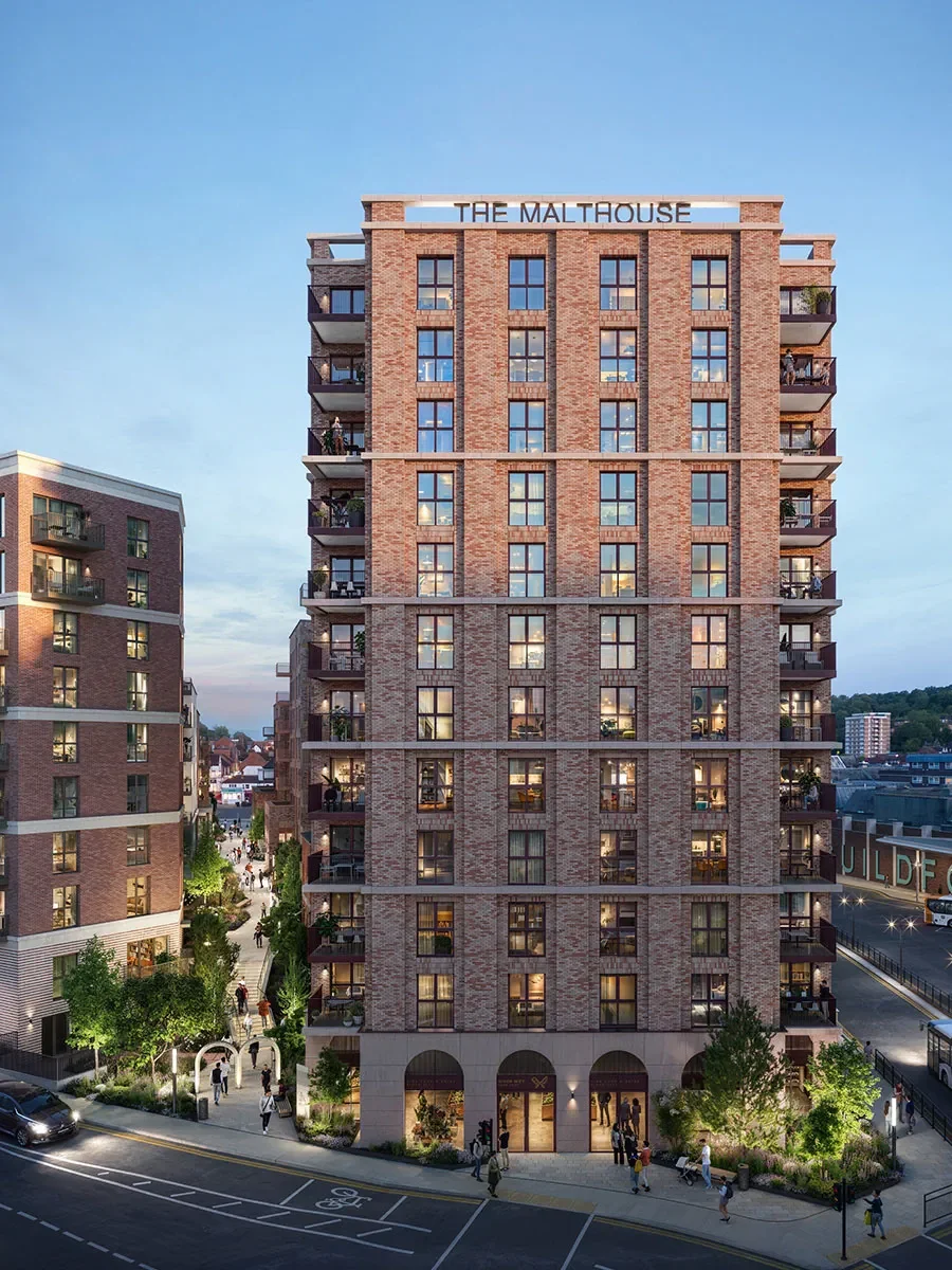 Arch & Bloom — new homes in Guildford Surrey GU1, exterior CGI