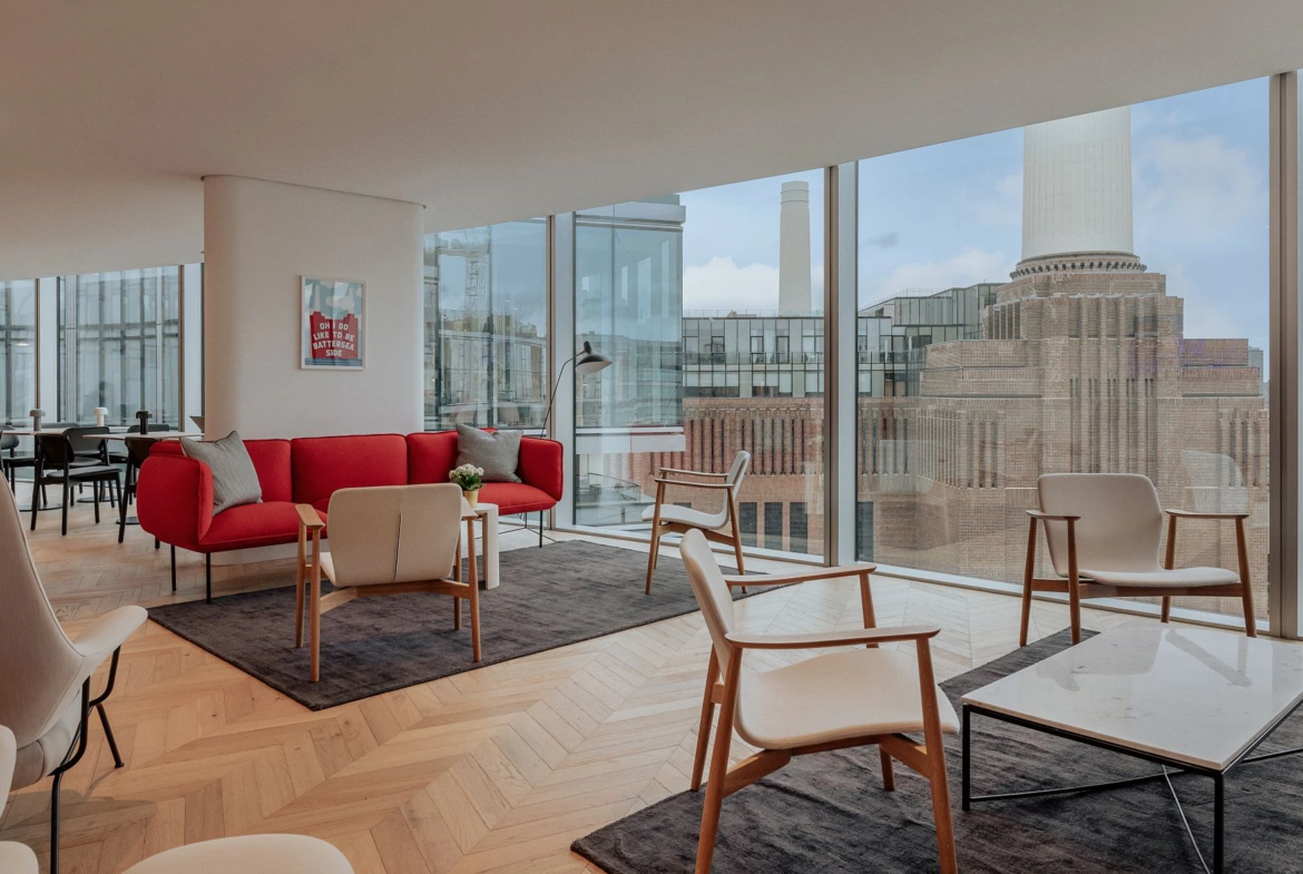 Battersea Power Station Sky Lounge Seating Chimney View