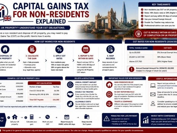 Capital gains tax for non residents explained on UK property including CGT rates reporting requirements and tax calculations