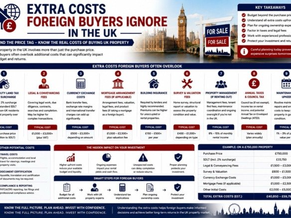 Extra costs foreign buyers ignore when purchasing UK property including stamp duty legal fees surveys currency exchange and taxes