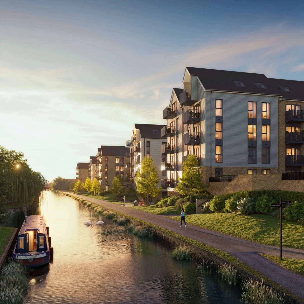 Hertford Locks Hertford Sg13 Canalside Apartments Narrowboat Sunset