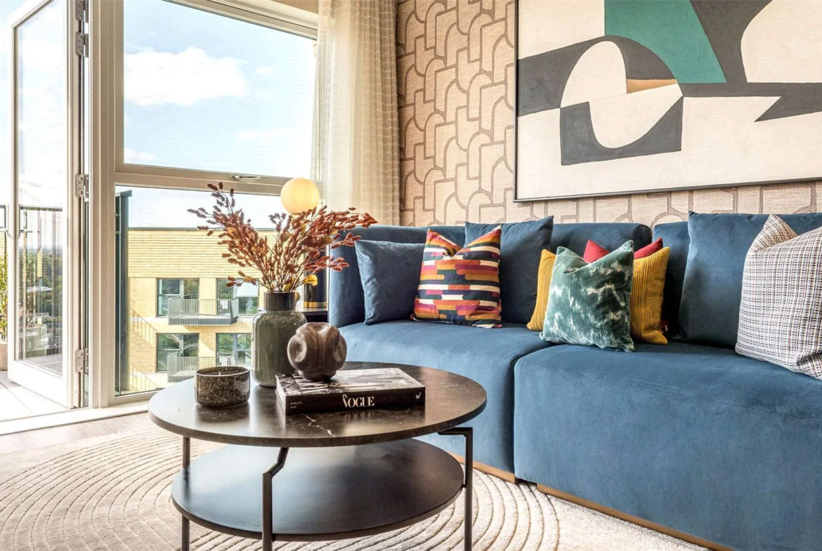 London Kew Bridge Rise Lounge Blue Sofa Designer Interior Showhome Brentford Tw8