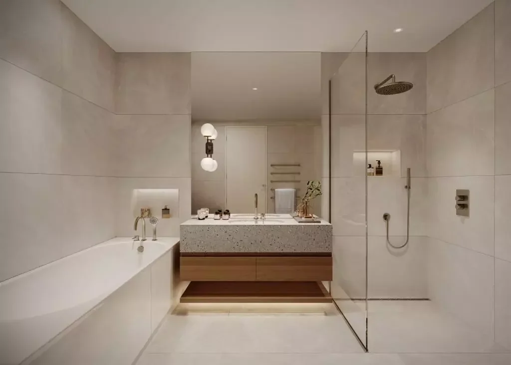 Ransomes Wharf Battersea 3 Bed Ensuite Bathroom Terrazzo Rainfall Shower Cgi Sw11