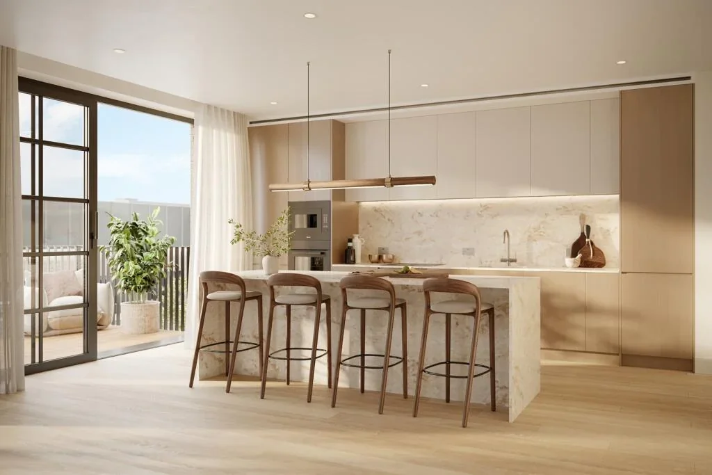 Ransomes Wharf Battersea 3 Bed Luxury Kitchen Marble Island Designer Cgi Sw11