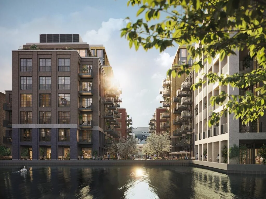 Ransomes Wharf Battersea Dockside Apartments Canal Exterior Cgi Sw11