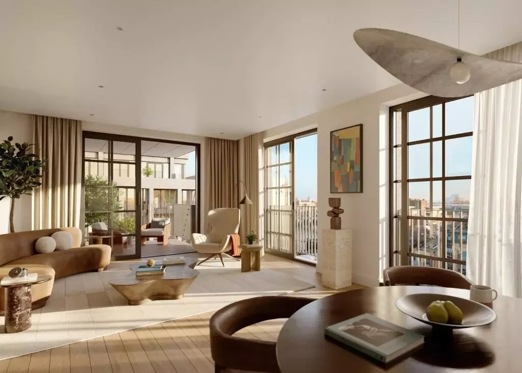 Ransomes Wharf Battersea Penthouse Living Room London Skyline Terrace Cgi Sw11
