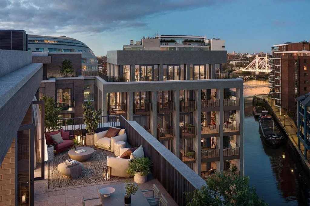 Ransomes Wharf Battersea Rooftop Terrace Thames Albert Bridge Dusk Cgi Sw11