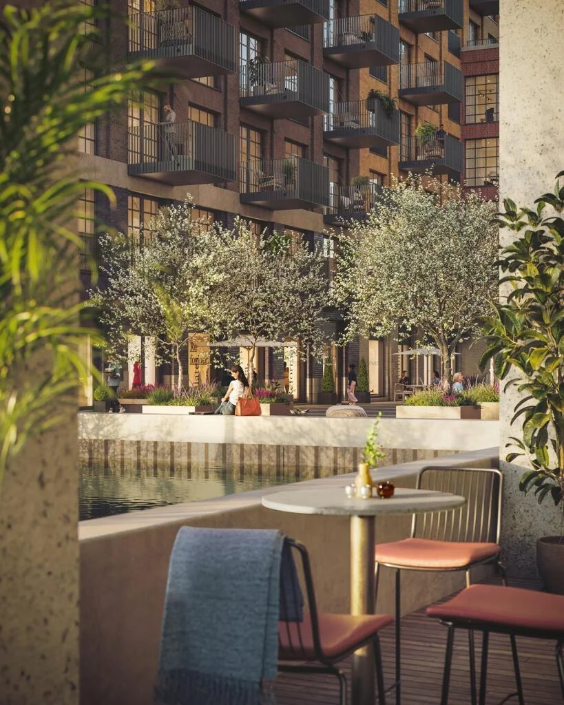 Ransomes Wharf Battersea Waterside Plaza Retail Canal Cgi Sw11