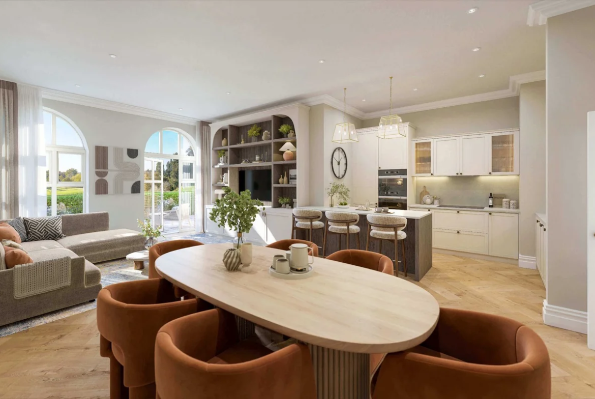 Sunningdale Park Larch Court Kitchen Living Arched Window Cgi Ascot Sl5