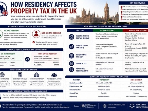 How residency affects property tax in the UK including tax residency rules rental income tax capital gains tax and non resident property taxes